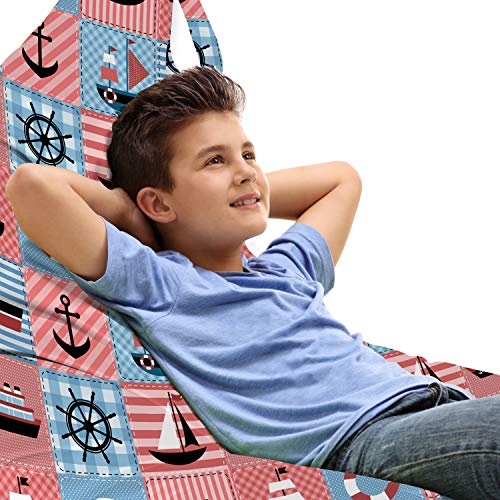 Lunarable Marine Lounger Chair Bag, Marine Theme with Sea Elements Life Sailboat Ship on Striped Setting, High Capacity Storage with Handle Container, Lounger Size, Multicolor