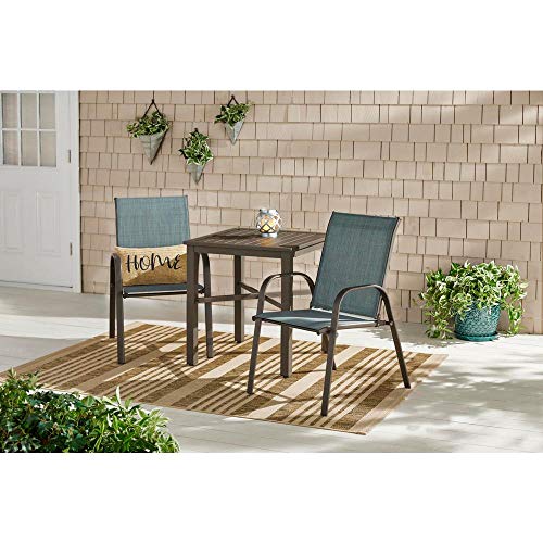 Mix and Match Dark Taupe Steel Sling Outdoor Patio Dining Chair in Conley Denim Blue (2-Pack)