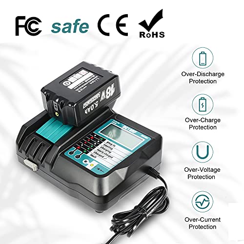 2 Pack 18V 5000mAh Lithium-ion Replacement Battery for Makita and 14.4V-18V Replacement Charger for Makita BL1830 BL1850 BL1840