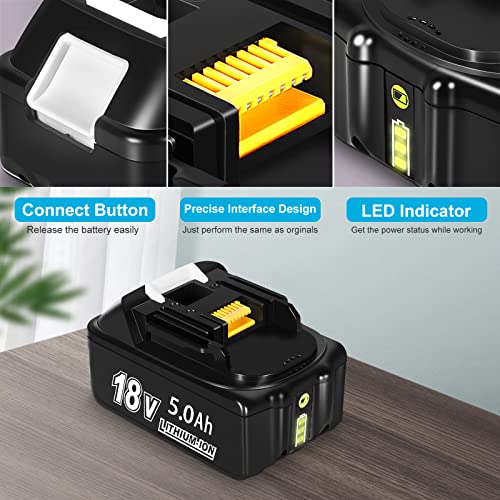 2 Pack 18V 5000mAh Lithium-ion Replacement Battery for Makita and 14.4V-18V Replacement Charger for Makita BL1830 BL1850 BL1840