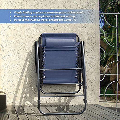 Devoko Patio Rocking Zero Gravity Chair Outdoor Wide Recliner Chair for Lawn Beach Camping Poolside with Headrest Pillow (Light Blue)