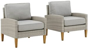 crosley furniture co7168-gy capella outdoor wicker 2-piece armchair set, acorn with gray cushions