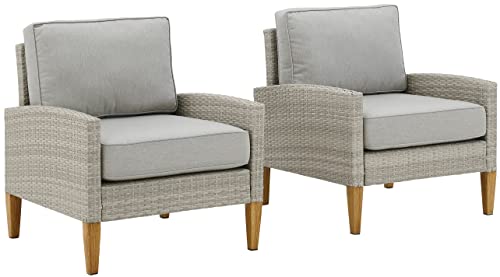 Crosley Furniture CO7168-GY Capella Outdoor Wicker 2-Piece Armchair Set, Acorn with Gray Cushions