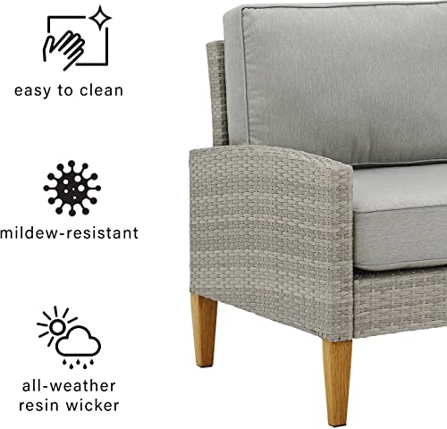 Crosley Furniture CO7168-GY Capella Outdoor Wicker 2-Piece Armchair Set, Acorn with Gray Cushions