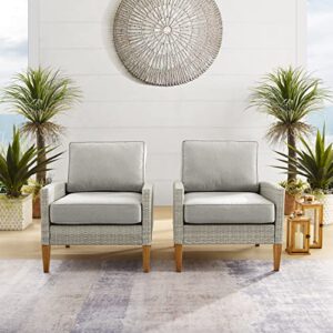 Crosley Furniture CO7168-GY Capella Outdoor Wicker 2-Piece Armchair Set, Acorn with Gray Cushions