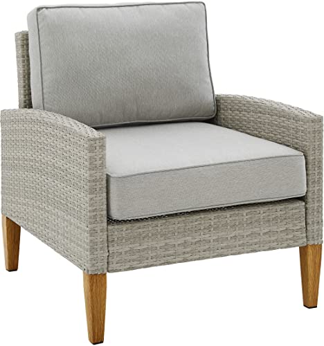 Crosley Furniture CO7168-GY Capella Outdoor Wicker 2-Piece Armchair Set, Acorn with Gray Cushions