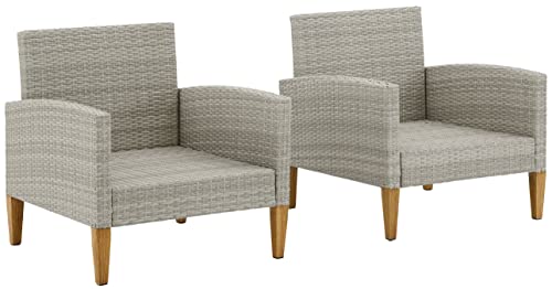 Crosley Furniture CO7168-GY Capella Outdoor Wicker 2-Piece Armchair Set, Acorn with Gray Cushions