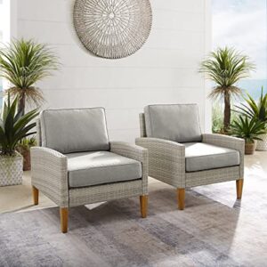 Crosley Furniture CO7168-GY Capella Outdoor Wicker 2-Piece Armchair Set, Acorn with Gray Cushions