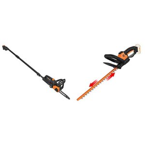 worx wg323 20v power share 10″ cordless pole/chain saw with auto-tension (battery & charger included) and wg261.9 20v power share 22″ cordless hedge trimmer (tool only)