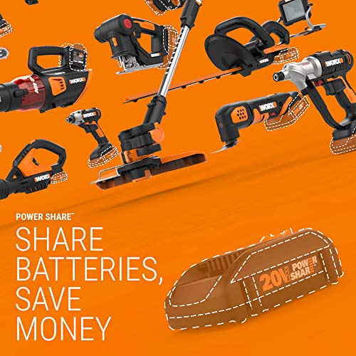 Worx WG323 20V Power Share 10" Cordless Pole/Chain Saw with Auto-Tension (Battery & Charger Included) and WG261.9 20V Power Share 22" Cordless Hedge Trimmer (Tool Only)