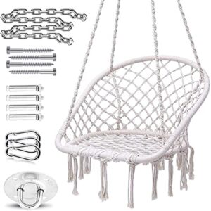 hammock chair, ohuhu max 330 lb hanging chairs with durable hanging hardware kit, indoor & outdoor use hammock chair macrame swing, cotton rope handmade knitted mesh for bedroom, patio, yard, garden