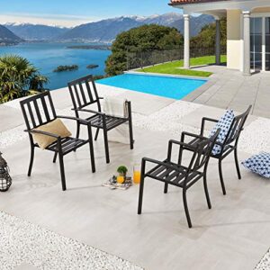 LOKATSE HOME Outdoor Patio Dining Chairs Decor Furniture Arm Chair with Metal Frame Set of 4