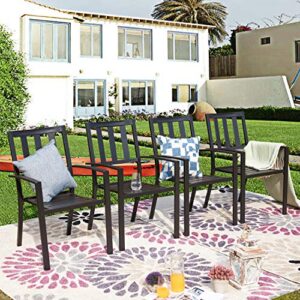 LOKATSE HOME Outdoor Patio Dining Chairs Decor Furniture Arm Chair with Metal Frame Set of 4