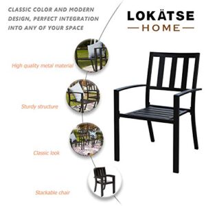 LOKATSE HOME Outdoor Patio Dining Chairs Decor Furniture Arm Chair with Metal Frame Set of 4