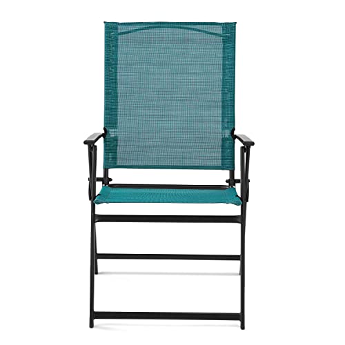 Mainstays Greyson Square Set of 2 Outdoor Patio Steel Sling Folding Chair, Beige (Teal)