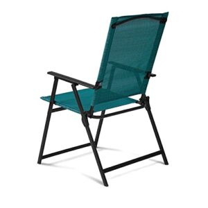 Mainstays Greyson Square Set of 2 Outdoor Patio Steel Sling Folding Chair, Beige (Teal)