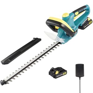 terradise cordless hedge trimmer with 2000mah battery pack and charger, gardening tool for brush and hedge trimming, electric bush cutter with 20″ dual action blades for tree branches shrubs more