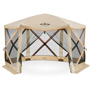 hike crew 6-panel pop-up screen house gazebo 140×140 inch – instant setup 6-sided hub tent uv resistant (spf 50+) fits 9 people heavy duty 210d material – includes carry bag & ground stakes