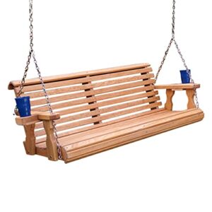 amish casual heavy duty 800 lb roll back 4ft. treated porch swing with cupholders – cedar stain