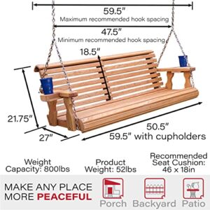 Amish Casual Heavy Duty 800 Lb Roll Back 4ft. Treated Porch Swing with Cupholders - Cedar Stain