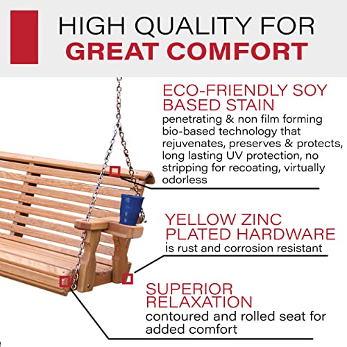 Amish Casual Heavy Duty 800 Lb Roll Back 4ft. Treated Porch Swing with Cupholders - Cedar Stain