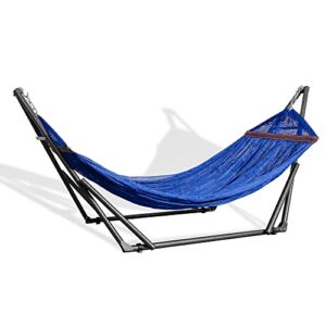 best home fashion hammock with collapsible steel stand & carrying case, portable & adjustable, perfect for camping beach summer patio, ez daze foldable hammock with stand – navy