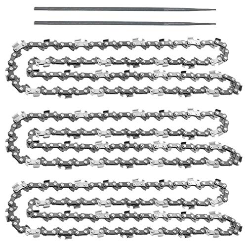 3 Pack 20-Inch Chainsaw Chain-3/8" Pitch .053" Gauge 70 Drive Links with 2 Bonus Sharpening Files; Heavy Duty Carbon Steel Chains Fit Most Major Chainsaw Brands