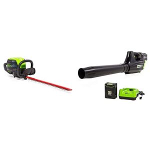 greenworks pro 80v 24-inch brushless hedge trimmer and pro 80v (125 mph / 500 cfm) cordless axial leaf blower combo kit, 2.0ah battery and charger included