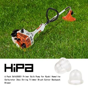 Hipa 6 Pack 561635001 Primer Bulb Pump for Ryobi Homelite Carburetor 26cc String Trimmer Brush Cutter Backpack Blower