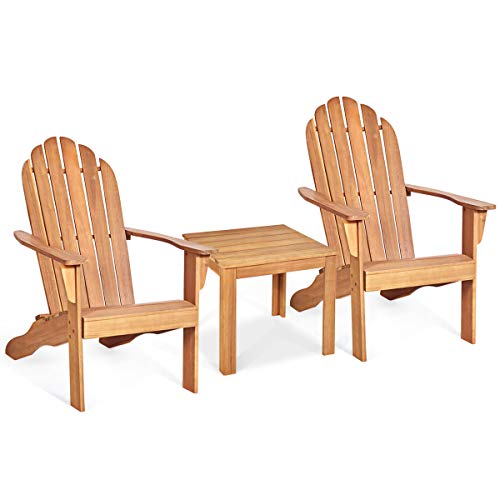 Giantex Adirondack Chairs and Table Set 3PCS Wooden W/Two Lounger Chairs and One Side Table for Yard, Patio, Garden, Poolside and Balcony Outdoor& Indoor Tables and Adirondack Chairs Set