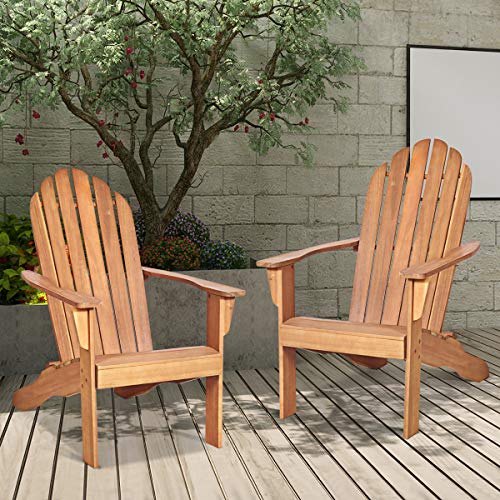 Giantex Adirondack Chairs and Table Set 3PCS Wooden W/Two Lounger Chairs and One Side Table for Yard, Patio, Garden, Poolside and Balcony Outdoor& Indoor Tables and Adirondack Chairs Set