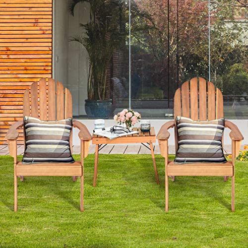 Giantex Adirondack Chairs and Table Set 3PCS Wooden W/Two Lounger Chairs and One Side Table for Yard, Patio, Garden, Poolside and Balcony Outdoor& Indoor Tables and Adirondack Chairs Set