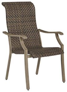 signature design by ashley windon barn outdoor resin wicker patio arm chair, 4 count, brown