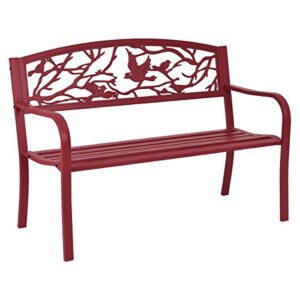 giantex patio garden bench park yard outdoor furniture cast iron porch chair (red)