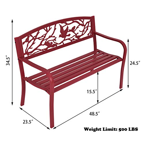 Giantex Patio Garden Bench Park Yard Outdoor Furniture Cast Iron Porch Chair (Red)