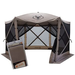 gazelle tents™, g6 6-sided portable gazebo, easy pop-up hub screen tent, waterproof, uv resistant, 8-person & table, desert sand, 86″ x 124″ x 124″, gk908, incudes 3 free wind panels