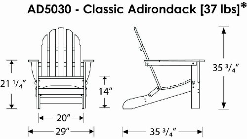 POLYWOOD AD5030SR Classic Folding Adirondack Chair, 38.5" H x31.25 W x 33.5" D, Sunset Red