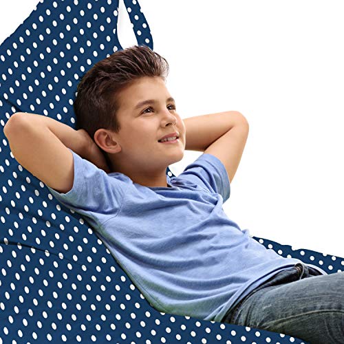 Lunarable Navy and White Lounger Chair Bag, White Polka Dots on Dark Blue Background Ocean Marine Theme Pattern, High Capacity Storage with Handle Container, Lounger Size, Dark Blue White