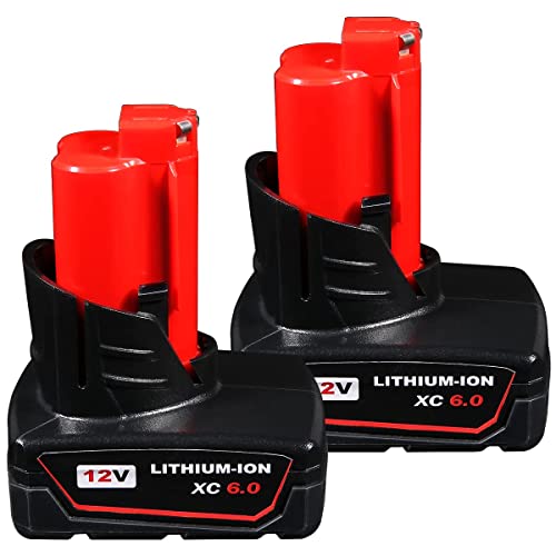 THISS 2Pack 12V 6.0AH 48-11-2411 Replacement Lithium-ion Battery for Milwaukee M 12 Battery XC 48-11-2440 48-11-2402 for Milwaukee 12v Battery