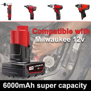 THISS 2Pack 12V 6.0AH 48-11-2411 Replacement Lithium-ion Battery for Milwaukee M 12 Battery XC 48-11-2440 48-11-2402 for Milwaukee 12v Battery