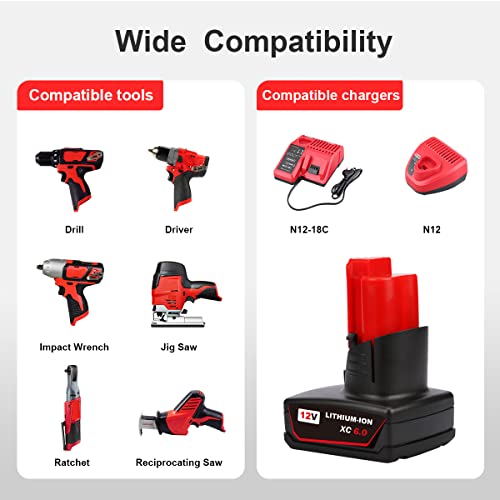 THISS 2Pack 12V 6.0AH 48-11-2411 Replacement Lithium-ion Battery for Milwaukee M 12 Battery XC 48-11-2440 48-11-2402 for Milwaukee 12v Battery