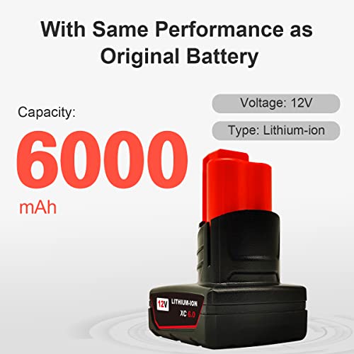 THISS 2Pack 12V 6.0AH 48-11-2411 Replacement Lithium-ion Battery for Milwaukee M 12 Battery XC 48-11-2440 48-11-2402 for Milwaukee 12v Battery