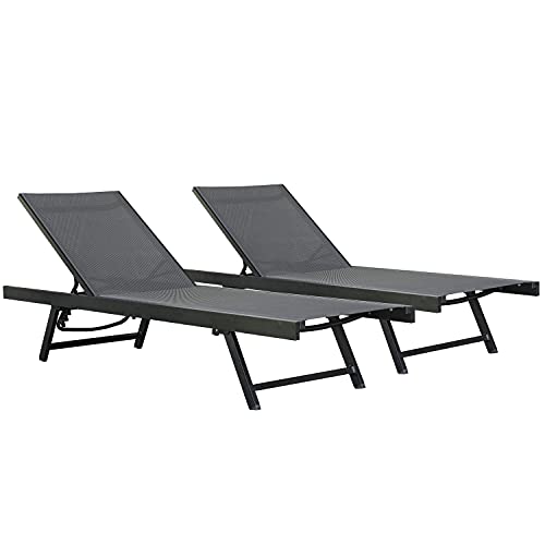 Vivere URBL2-BC Black Urban Sun Lounger 2 Pack Full Recline (330 lb Capacity), Double