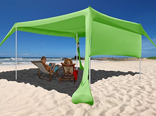 easierhike Beach Sunshade with Side Wall Shade Windproof Design,Sun Shelter UPF50+ Portable Family Canopy Tent Anchors 10x10 FT 4 Poles Pop Up Outdoor Shelter for Beach,Backyard and Picnics