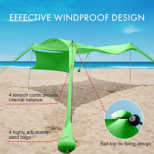 easierhike Beach Sunshade with Side Wall Shade Windproof Design,Sun Shelter UPF50+ Portable Family Canopy Tent Anchors 10x10 FT 4 Poles Pop Up Outdoor Shelter for Beach,Backyard and Picnics