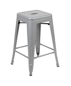 flash furniture lily 24″ high metal counter-height, indoor bar stool in silver – stackable set of 4