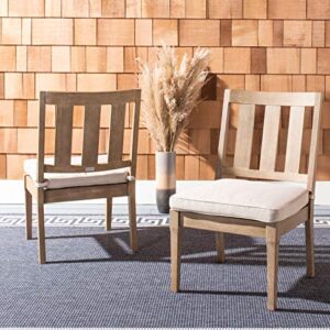 Safavieh CPT1018A-SET2 Couture Dominica Natural and White Wooden Outdoor (Set of 2) Patio Dining Chair