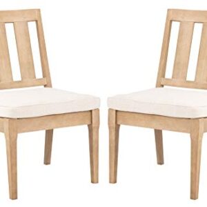 Safavieh CPT1018A-SET2 Couture Dominica Natural and White Wooden Outdoor (Set of 2) Patio Dining Chair