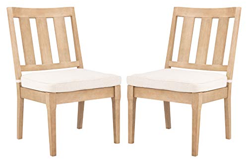 Safavieh CPT1018A-SET2 Couture Dominica Natural and White Wooden Outdoor (Set of 2) Patio Dining Chair