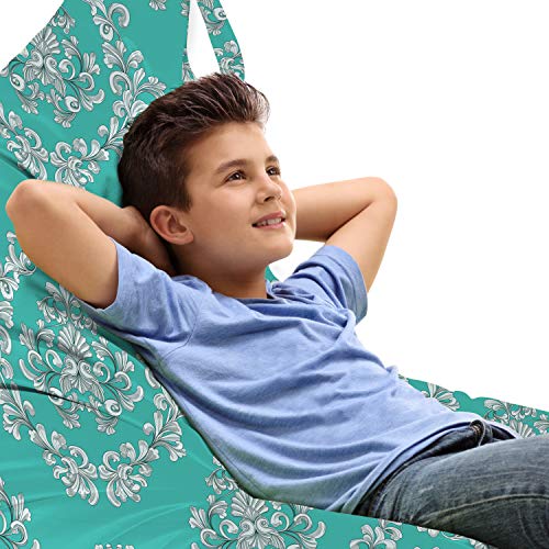 Lunarable Victorian Lounger Chair Bag, Greek Roman European Floral Motifs Nature Inspired Art Nouveau Style, High Capacity Storage with Handle Container, Lounger Size, Turquoise Teal White